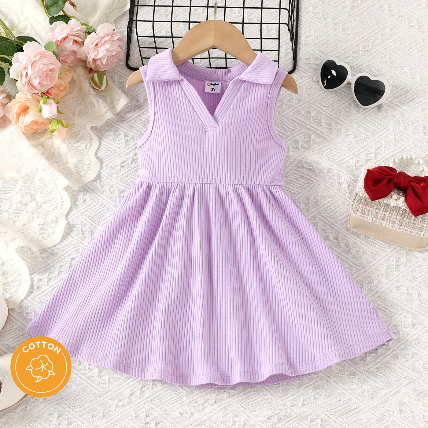PURPLE LAPEL RIBBED DRESS