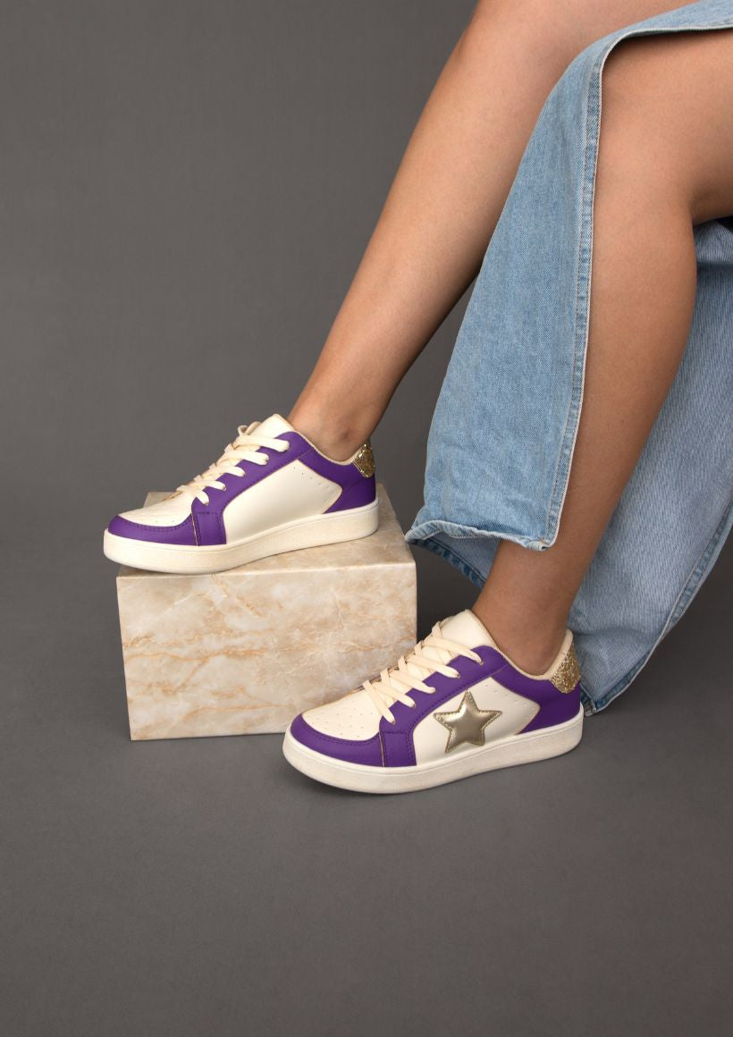 WHITE & PURPLE GOLD STAR SNEAKERS