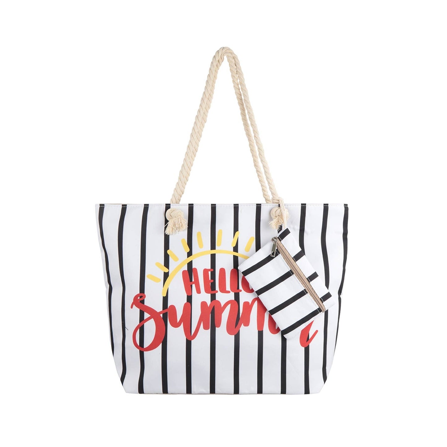 HELLO SUMMER STRIPED TOTE BAG WITH MATCHING WALLET