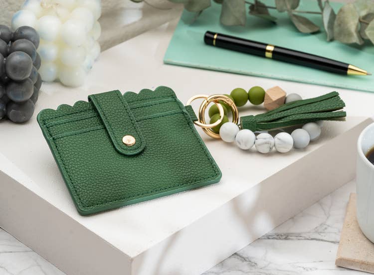 LEATHER KEYCHAIN WALLET WRISTLET - GREEN