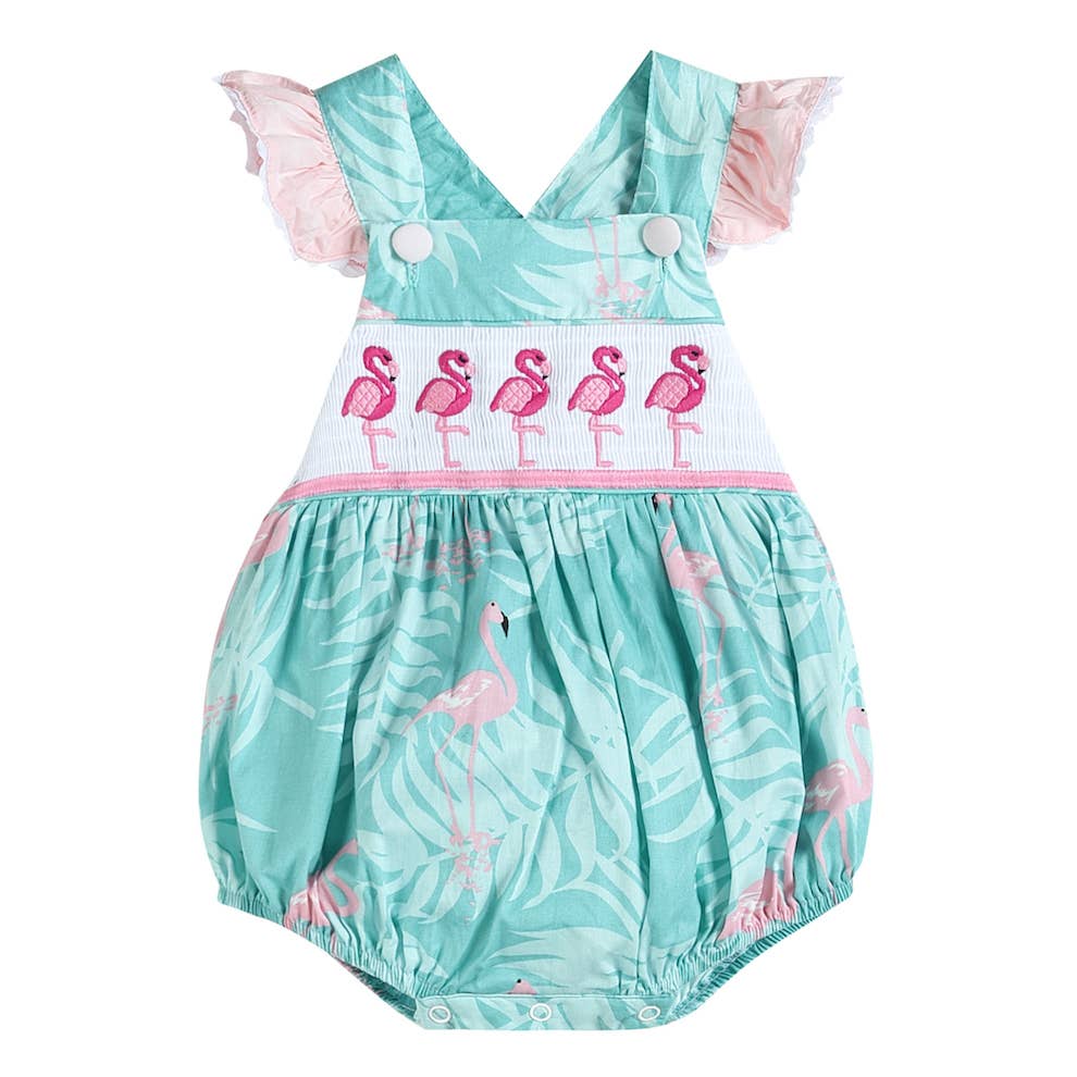 SMOCKED FLAMINGO ROMPER