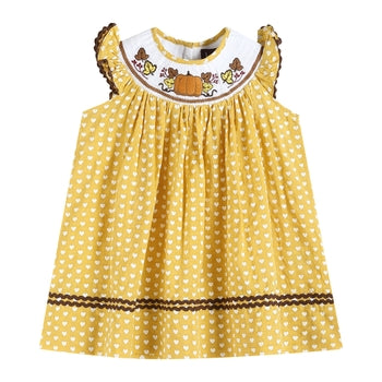 PUMPKIN & HEARTS ANGEL-SLEEVE SMOCKED DRESS