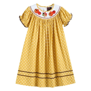 POLKA DOT TURKEY SMOCKED BISHOP DRESS