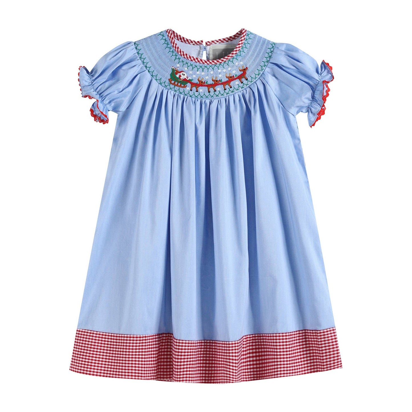 SANTA + SLEIGH SMOCKED BISHOP DRESS