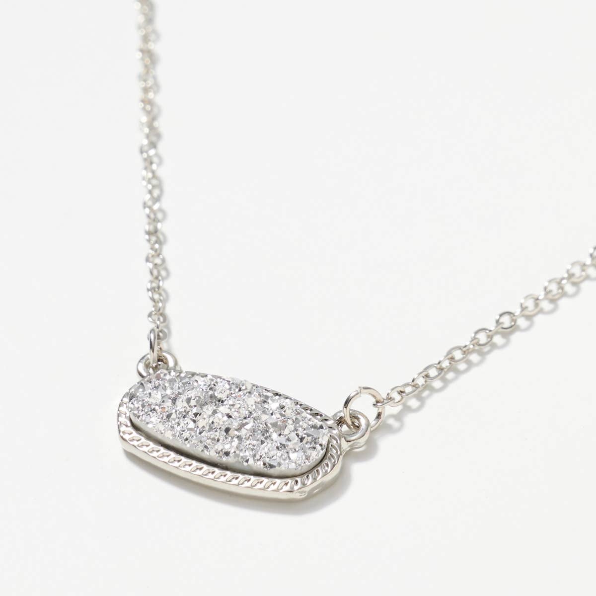 Oval Druzy Stone Charm Short Necklace