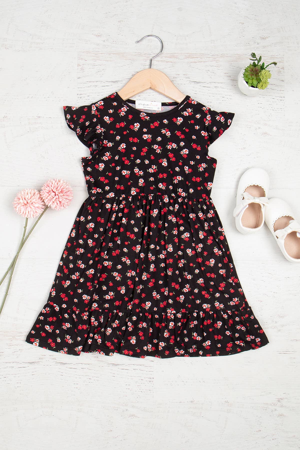 FLORAL RUFFLED SLEEVE DRESS