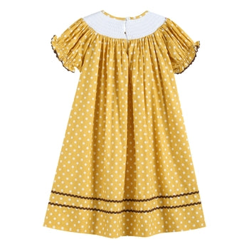 POLKA DOT TURKEY SMOCKED BISHOP DRESS