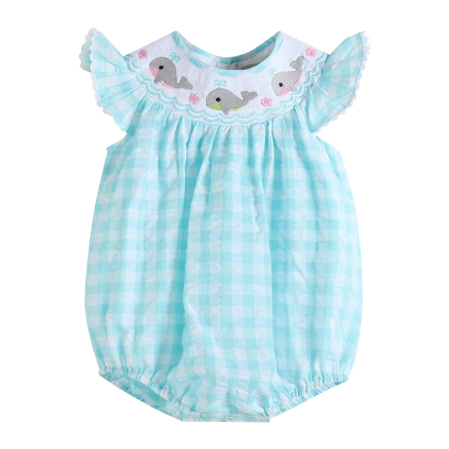 Gingham Whale Smocked Flutter Bubble