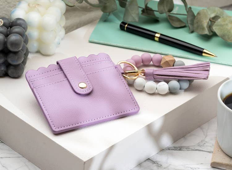 LEATHER KEYCHAIN WALLET WRISTLET - LILA