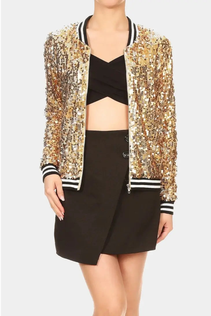 GOLD SEQUIN BOMBER JACKET