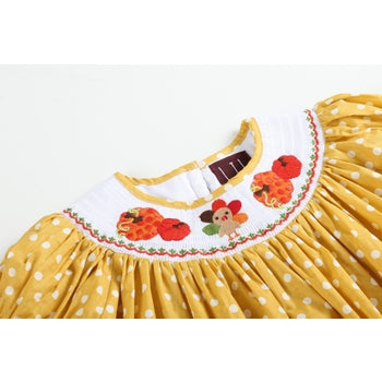 POLKA DOT TURKEY SMOCKED BISHOP DRESS