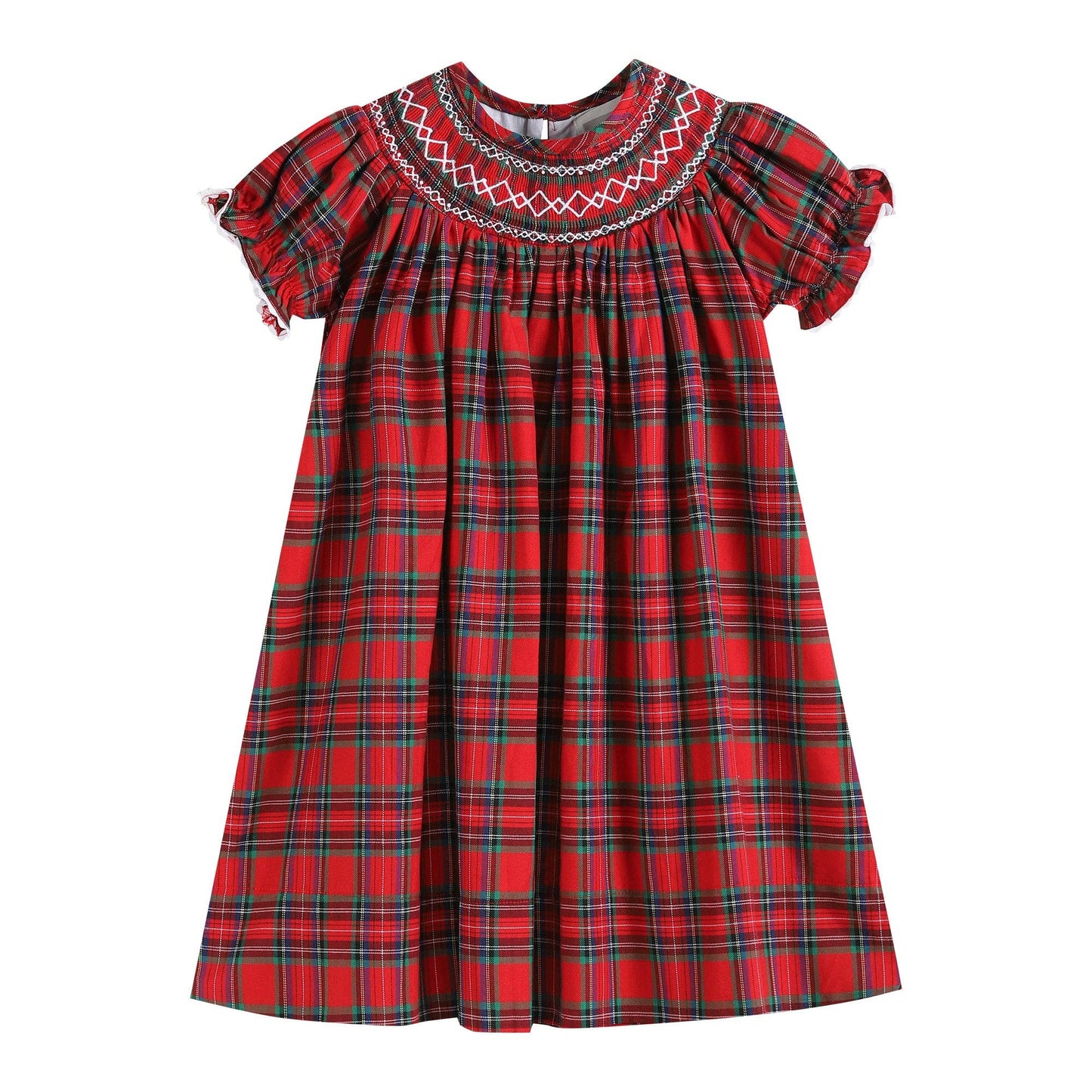 RED PLAID SMOCKED BISHOP DRESS
