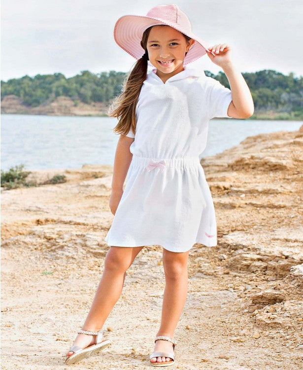 WHITE/PINK SEERSUCKER TERRY COVER-UP