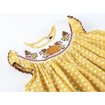 PUMPKIN & HEARTS ANGEL-SLEEVE SMOCKED DRESS
