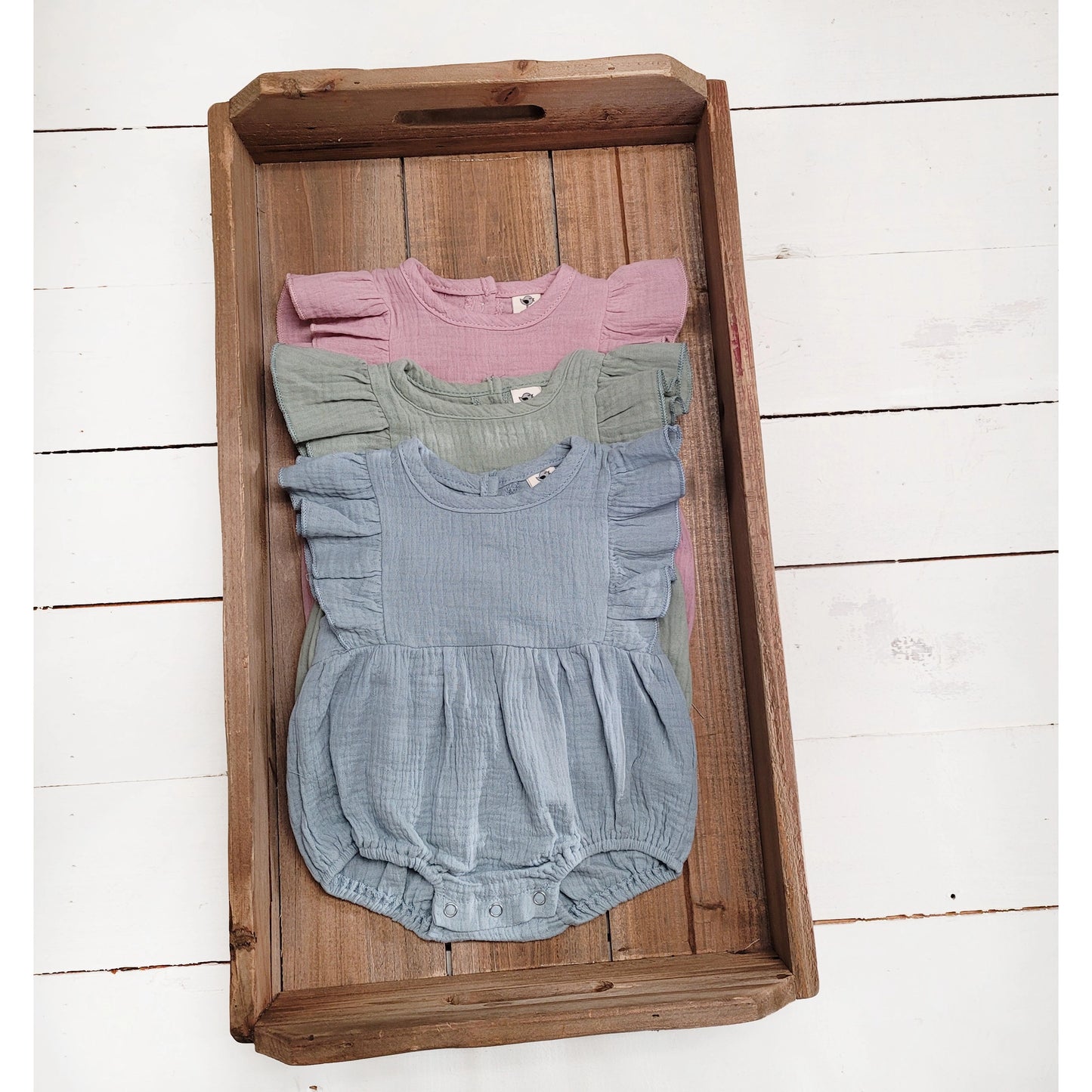MUSLIN SPRING ROMPER - DUSTY BLUE