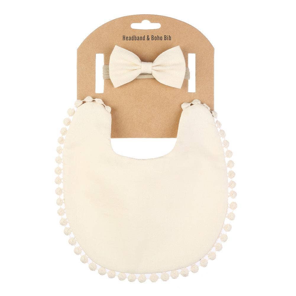 POM BIB & BOW SET - IVORY