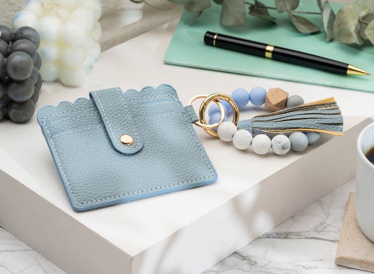 LEATHER KEYCHAIN WALLET WRISTLET - GRAY