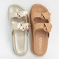 BILLIE KNOTTED SLIP-ON SANDAL: CAMEL