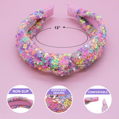 Sparkly Sequin Knot Headband: Purple