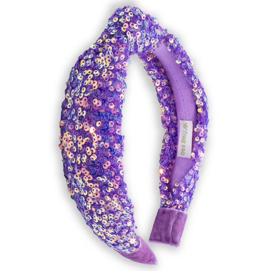Sparkly Sequin Knot Headband: Purple