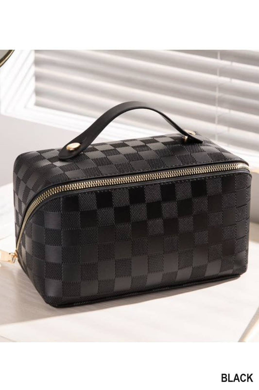 LEATHER MAKEUP BAG - BLACK