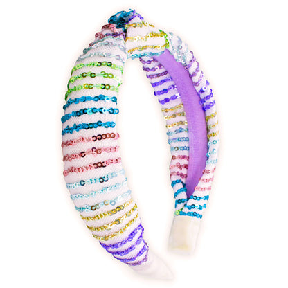 Rainbow Confetti Sequin Knot Headband: White