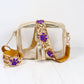 GOLD SEQUIN WITH PURPLE BEADED PAW CROSSBODY PURSE STRAP