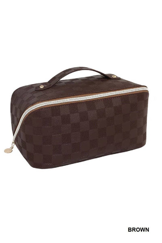 LEATHER MAKEUP BAG - BROWN