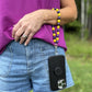 PURPLE & YELLOW WOODEN BEAD PHONE WRISTLET