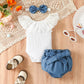 LACE RIBBED ROMPER & BELTED BLOOMERS