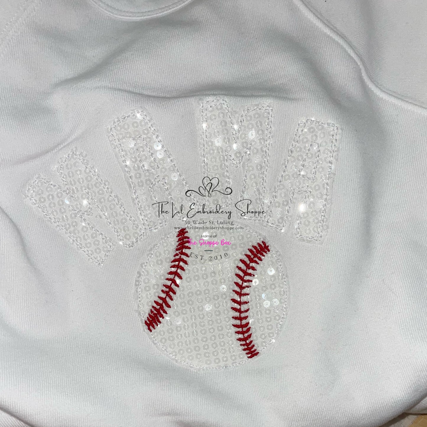 MAMA BASEBALL ALLWHITE {sequin applique}