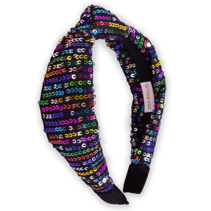 Rainbow Confetti Sequin Knot Headband: Black