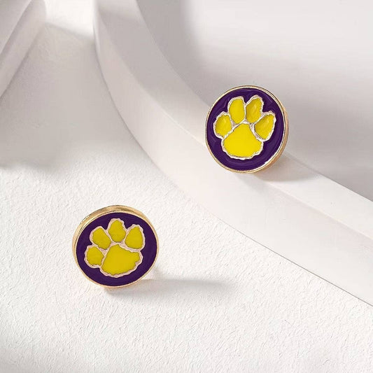 PURPLE & YELLOW TIGER PAW EARRINGS
