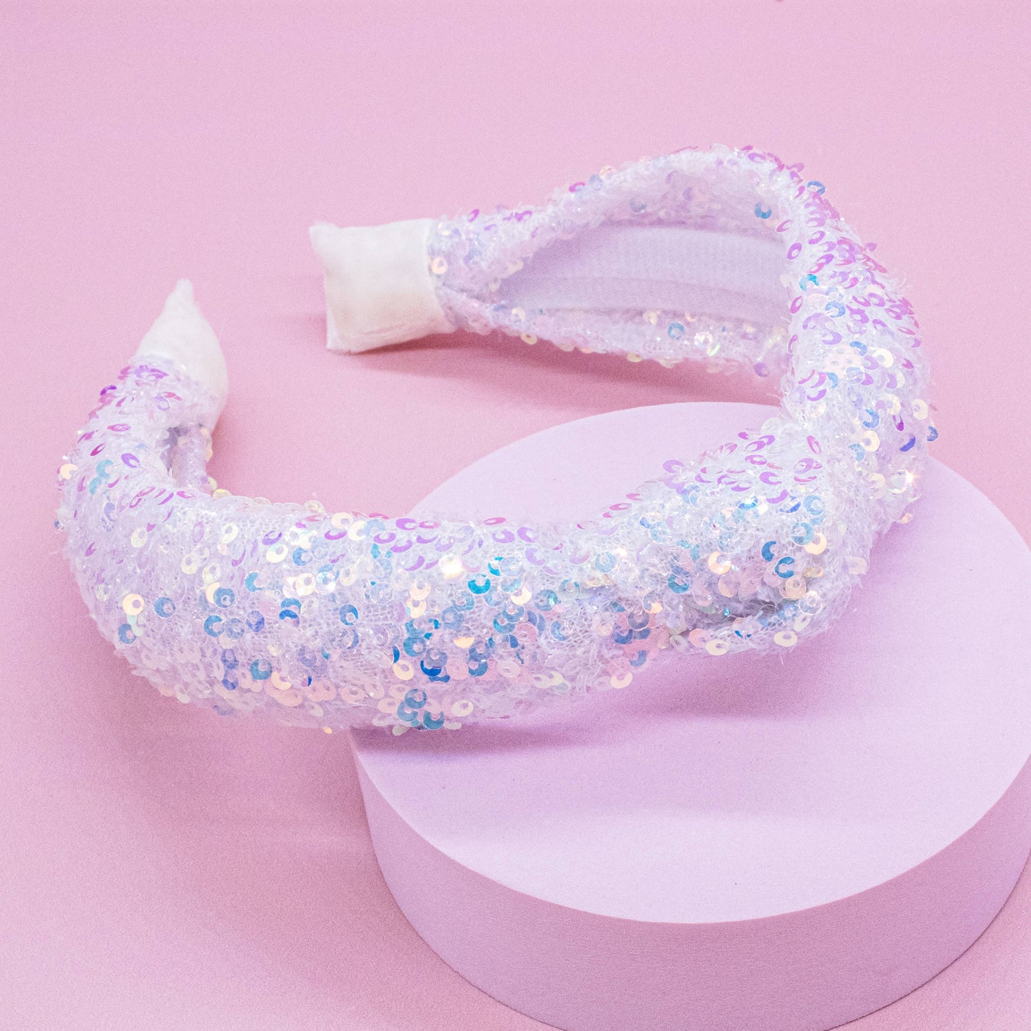 Sparkly Sequin Knot Headband: Purple