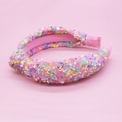 Sparkly Sequin Knot Headband: Purple