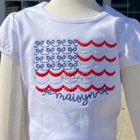 BOWS & SCALLOPS AMERICAN FLAG PUFF SLEEVE