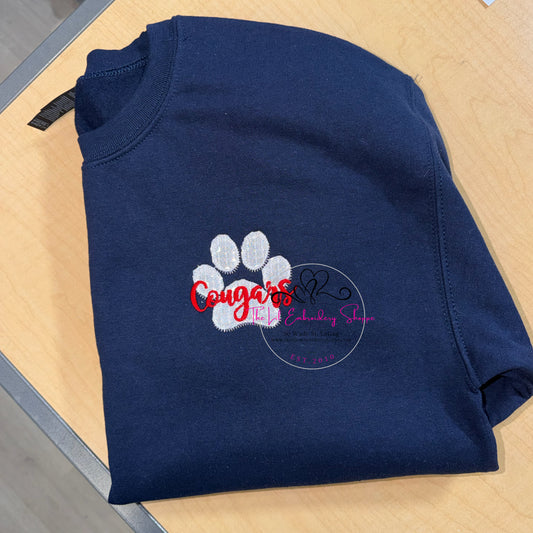 PAW (sequin applique} COUGARS SWEATSHIRT (POCKET SIZED)