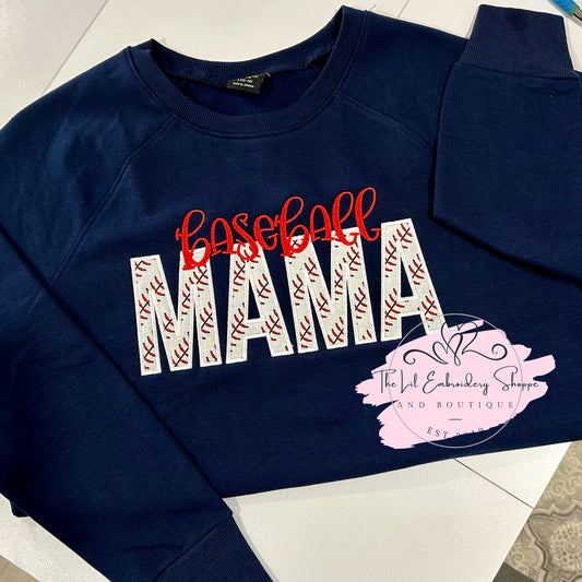 BASEBALL MAMA (LACE FABRIC APPLIQUE) SWEATSHIRT