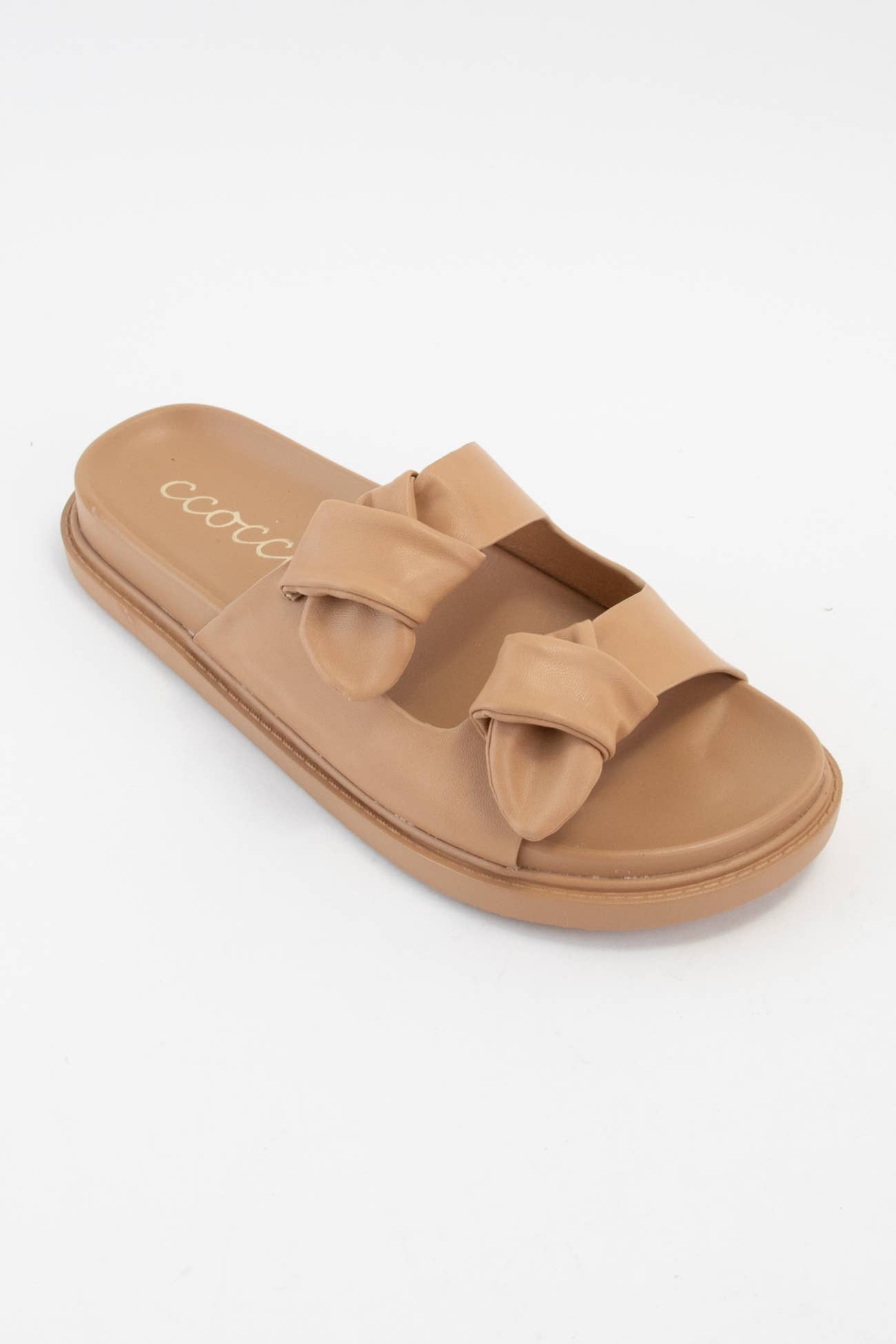 BILLIE KNOTTED SLIP-ON SANDAL: CAMEL