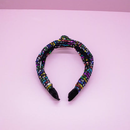 Rainbow Confetti Sequin Knot Headband: White