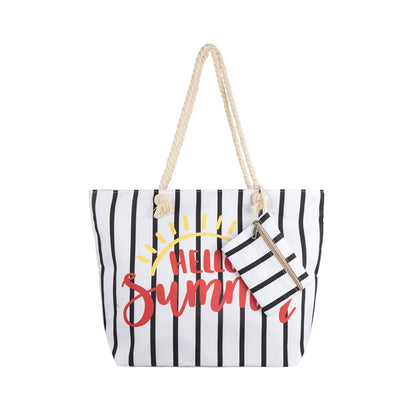 HELLO SUMMER STRIPED TOTE BAG WITH MATCHING WALLET
