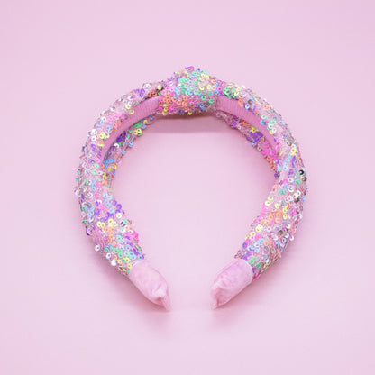 Sparkly Sequin Knot Headband: Purple