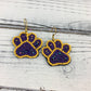 PURPLE & GOLD BEADED PAW EARRINGS