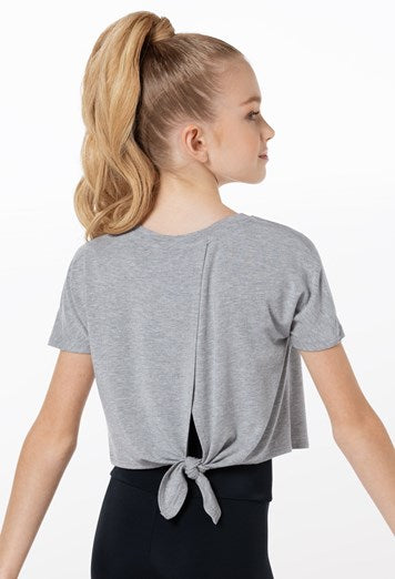 BLACK CROPPED TIE BACK TEE