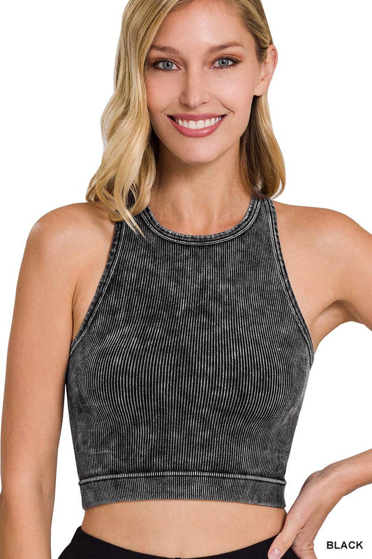 RIBBED HIGH-NECK CROP TOP