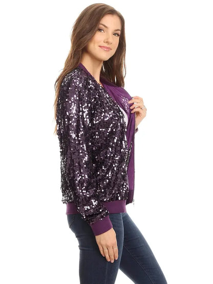 PURPLE SEQUIN BOMBER JACKET