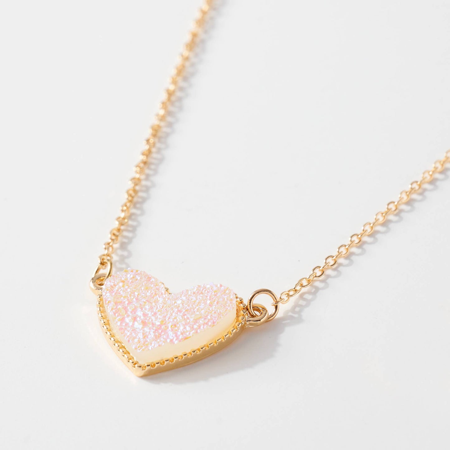 Heart Druzy Stone Charm short Necklace
