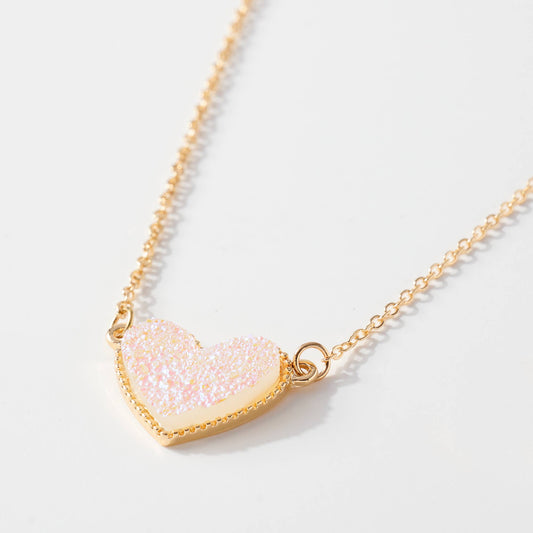 Heart Druzy Stone Charm short Necklace