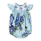 Vintage Blue Rose Print Smocked Romper