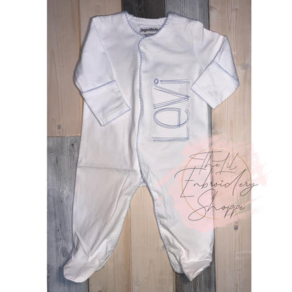 ORGANIC COTTON FOOTIE WITH PICOT TRIM AND HIDDEN SNAPS